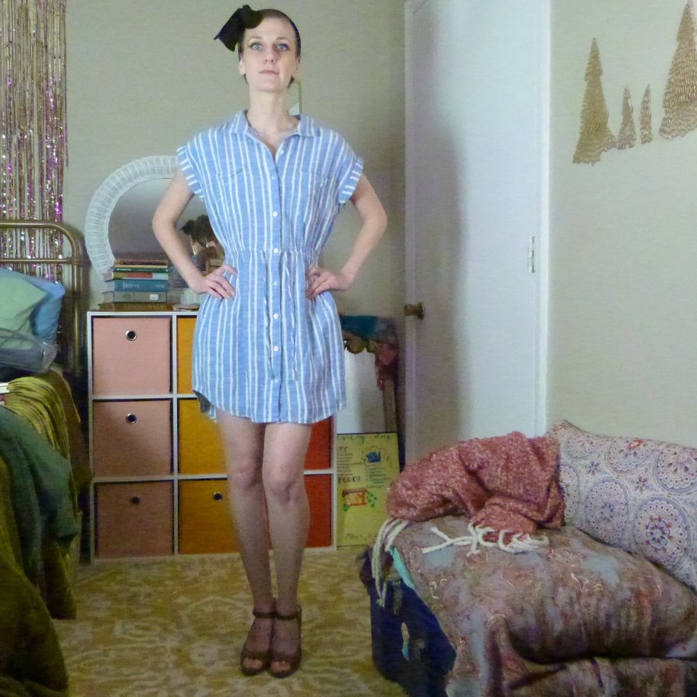 Blue and White Striped Shirt Dress